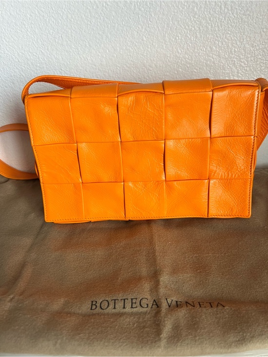 Bottega Veneta Handbags - Bottega Veneta Orange Intrecciato Casette Leather Shoulder Bag